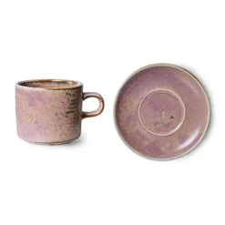 HK Living Chef Ceramics ACE7165 kop en schotel 220 ml aardewerk rustic pink