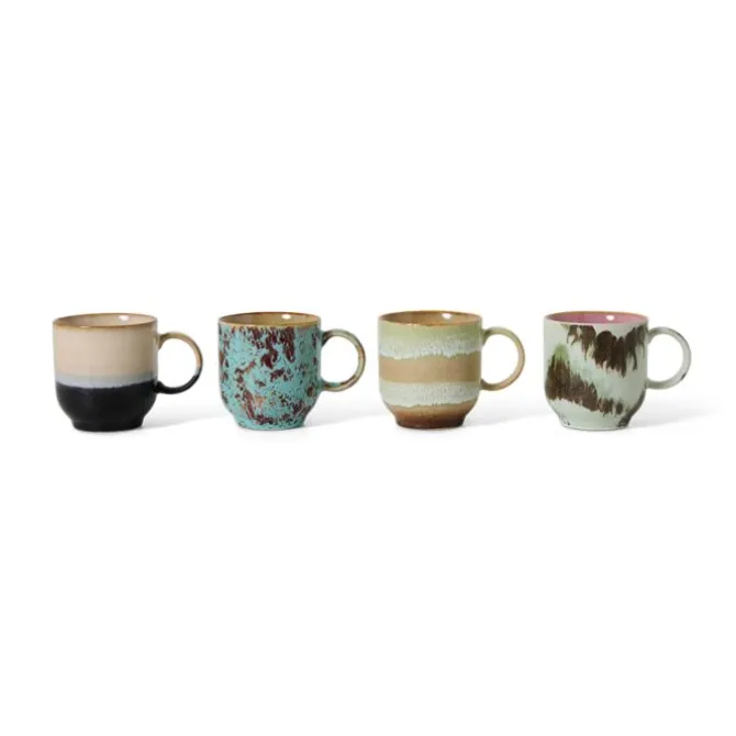 HK Living 70's KST0136 Abstract koffiemok 250 ml aardewerk 4-delig