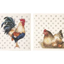 Ihr Albert Rooster Vaatdoek 17 x 19 cm cellulose crème set van 2