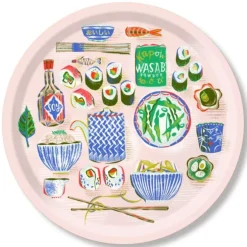 Jamida Sushi dienblad ø 39 cm hout lichtroze