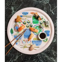 Jamida Sushi dienblad ø 39 cm hout lichtroze