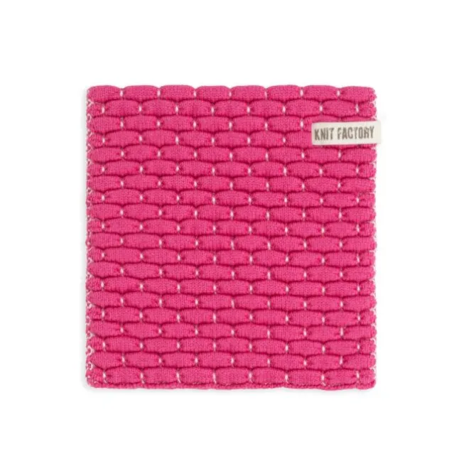 Knit Factory Block gebreide onderzetter Fuchsia Ecru