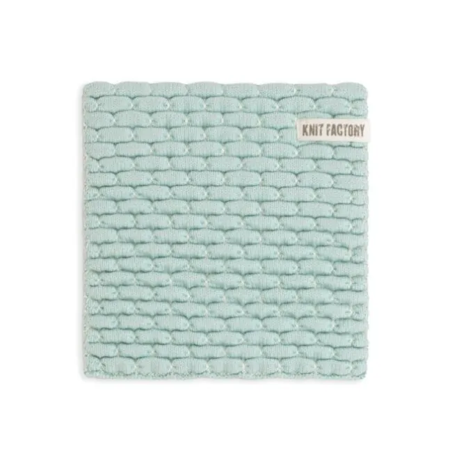 Knit Factory Block gebreide onderzetter Mint Ecru