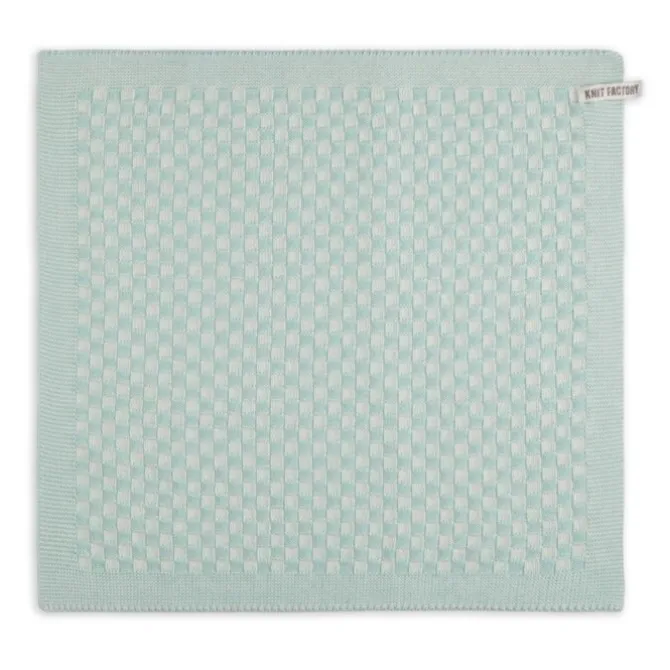 Knit Factory Cubes handdoek 50 x 50 cm Mint Ecru