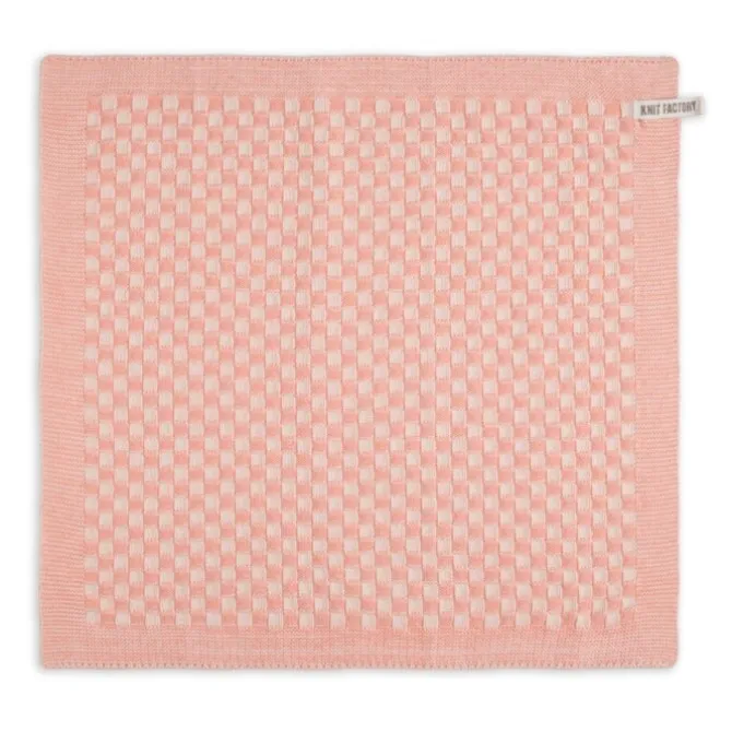 Knit Factory Cubes handdoek 50 x 50 cm Apricot Ecru