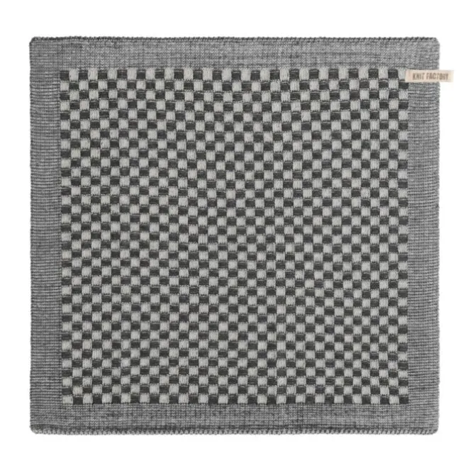 Knit Factory Cubes handdoek 50 x 50 cm Antraciet Ecru