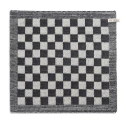 Knit Factory handdoek geruit 50 x 50 cm katoen acryl antraciet ecru