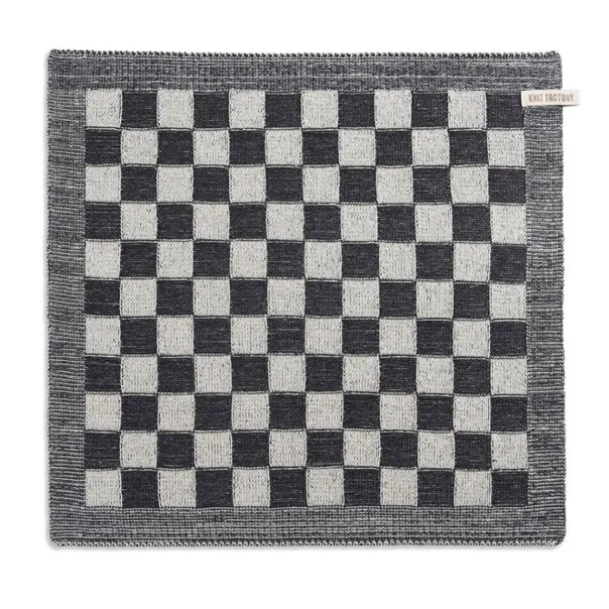 Knit Factory handdoek geruit 50 x 50 cm katoen acryl antraciet ecru