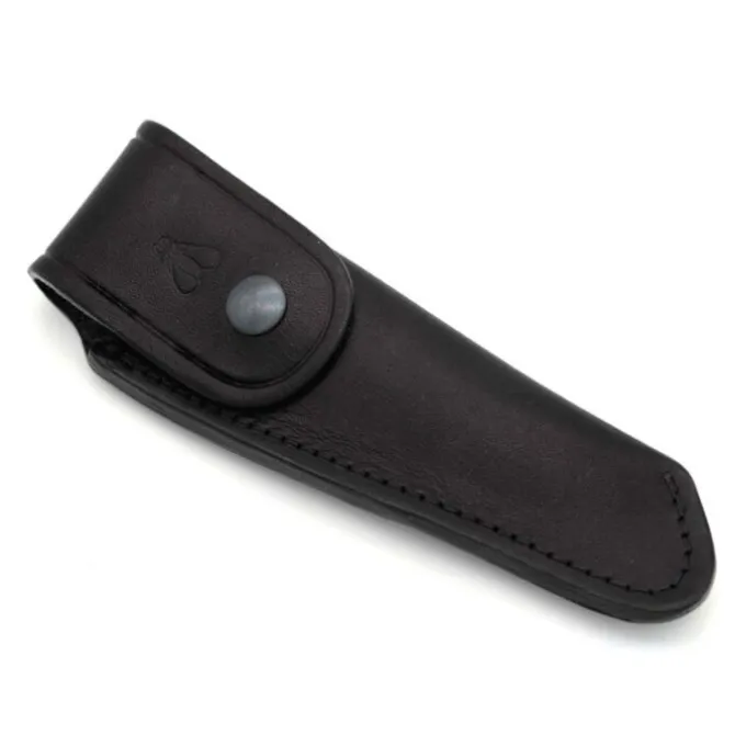 Laguiole en Aubrac hoes met sluiting voor klapmes 15 cm leer zwart