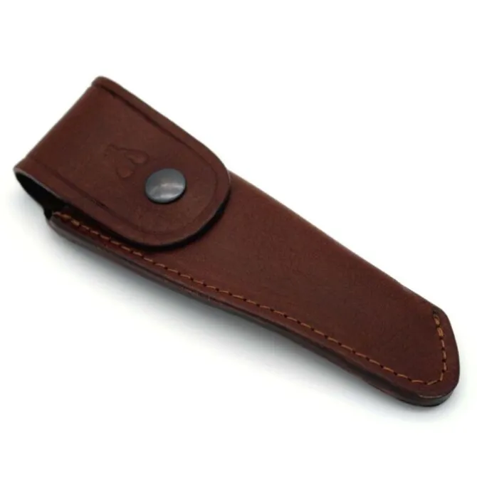 Laguiole en Aubrac hoes met sluiting voor klapmes 15 cm leer bruin
