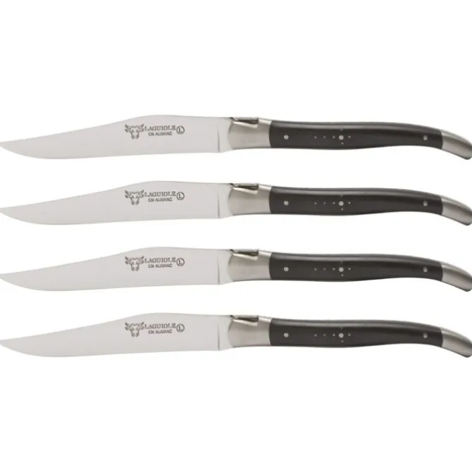 Laguiole en Aubrac Shepherd's Cross steakmes 11,5 cm ebbenhout 4 stuks