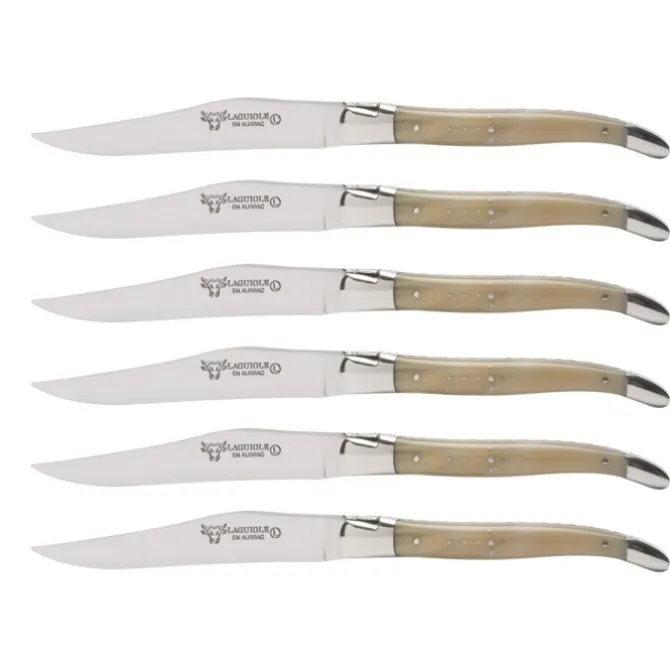 Laguiole en Aubrac Shepherd's Cross steakmes 11,5 cm hoorn 6 stuks