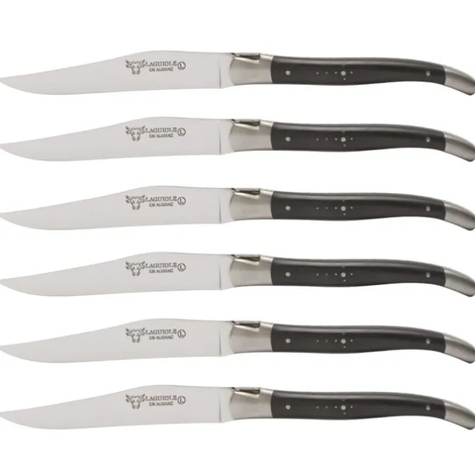 Laguiole en Aubrac Shepherd's Cross steakmes 11,5 cm ebbenhout 6 stuks
