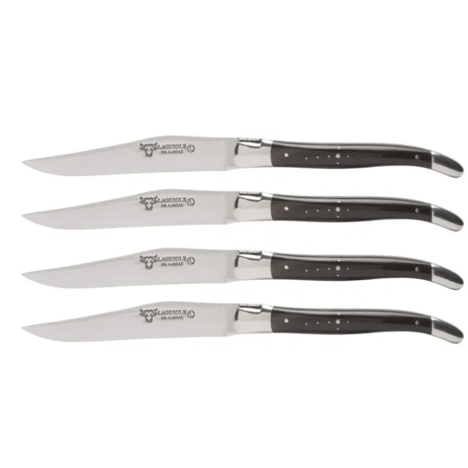 Laguiole en Aubrac Shepherd's Cross steakmes 11,5 cm buffelhoorn 4 stuks