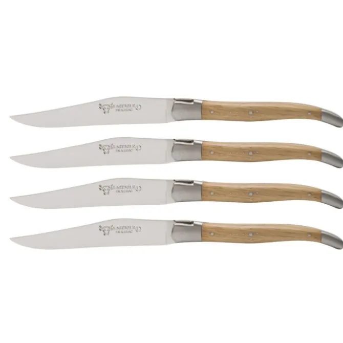 Laguiole en Aubrac Shepherd's Cross steakmes 11,5 cm eikenhout 4 stuks