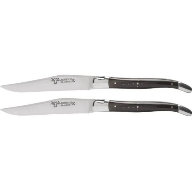 Laguiole en Aubrac Shepherd's Cross steakmes 11,5 cm buffelhoorn 2 stuks