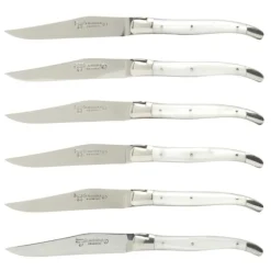 Laguiole en Aubrac steakmes 11,5 cm acryl wit 6 stuks