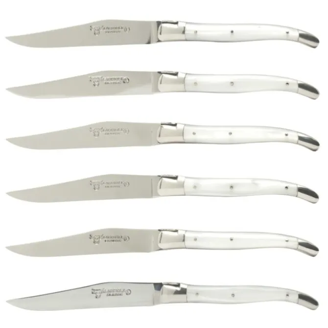 Laguiole en Aubrac steakmes 11,5 cm acryl wit 6 stuks