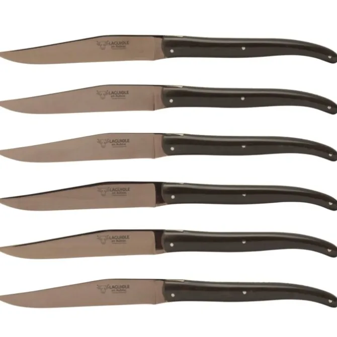 Laguiole en Aubrac steakmes 11,5 cm titanium paperstone donkerbruin 6 stuks