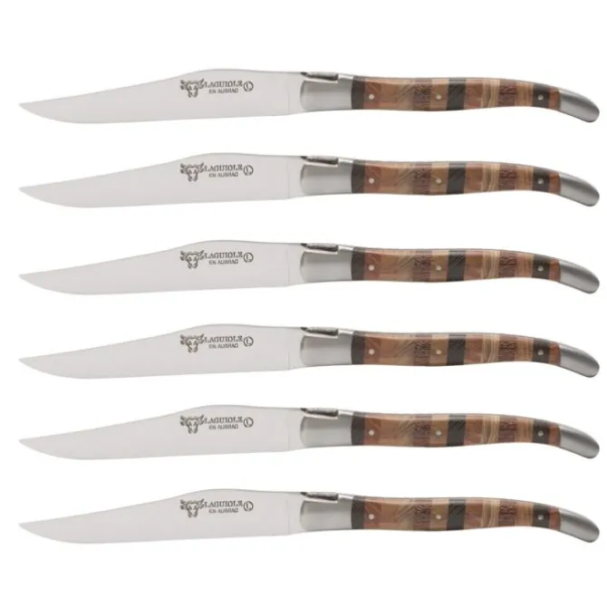 Laguiole en Aubrac steakmes 11,5 cm woodstock 6 stuks