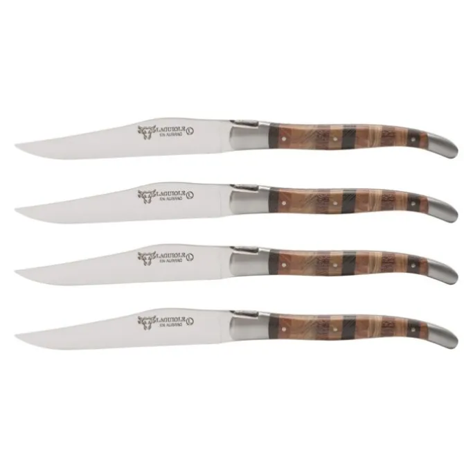 Laguiole en Aubrac steakmes 11,5 cm woodstock 4 stuks