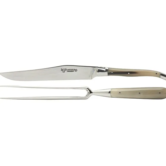 Laguiole en Aubrac trancheerset hoorn beige 2-delig