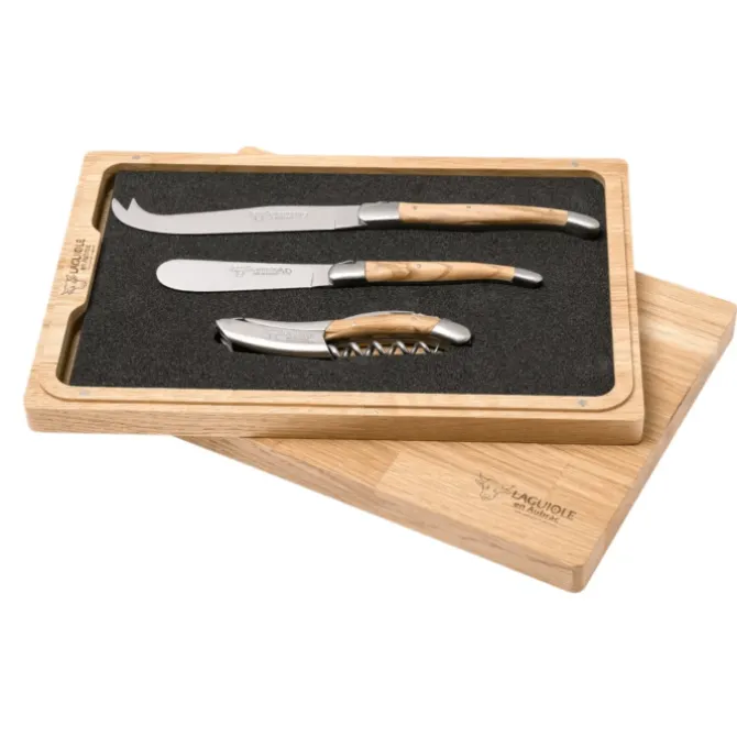 Laguiole en Aubrac Wine & Cheese Set rvs olijfhout 3-delig