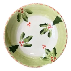 La Table Christmas Holly Coupe pastabord ø 22 cm aardewerk