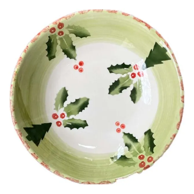 La Table Christmas Holly Coupe pastabord ø 22 cm aardewerk
