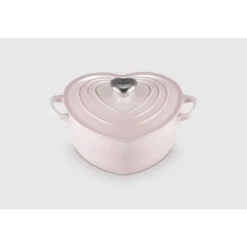 Le Creuset braadpan hartvormig met rvs knop 2 liter gietijzer Shell Pink