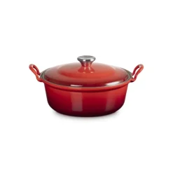 Le Creuset faitout braadpan met plaatstalen deksel 2,4 liter ø 24 cm gietijzer rood