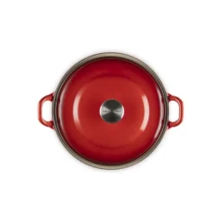 Le Creuset faitout braadpan met plaatstalen deksel 2,4 liter ø 24 cm gietijzer rood