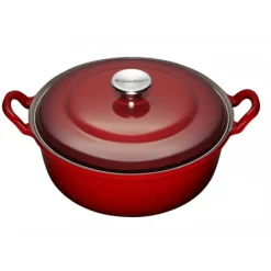 Le Creuset faitout braadpan met plaatstalen deksel 4,9 liter ø 28 cm gietijzer rood