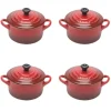 Le Creuset minipan ø 10 cm aardewerk kersrood 4 stuks