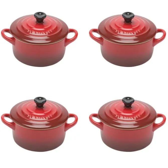 Le Creuset minipan ø 10 cm aardewerk kersrood 4 stuks