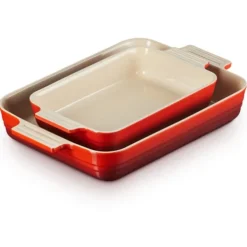 Le Creuset ovenschalenset 32 + 25 cm aardewerk kersrood 2-delig