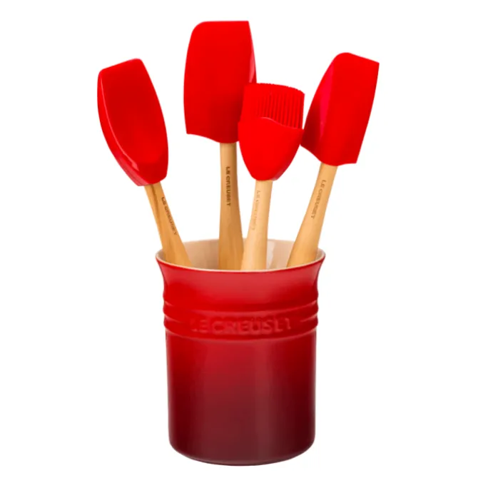 Le Creuset pollepelpot met 4 Premium spatels kersrood 5-delig