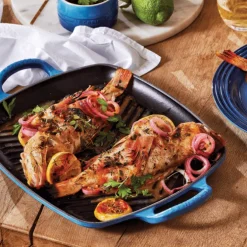 Le Creuset rechthoekige grill 30 cm gietijzer Azure