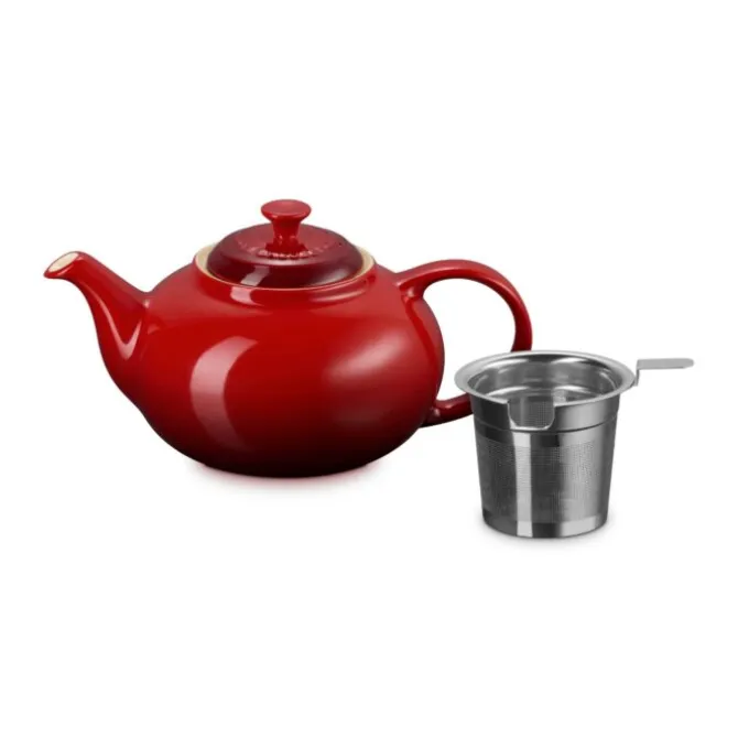 Le Creuset theepot met filter 1,3 liter aardewerk kersrood