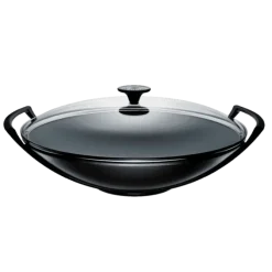 Le Creuset wok met glazen deksel 4,5 liter ø 36 cm gietijzer mat zwart