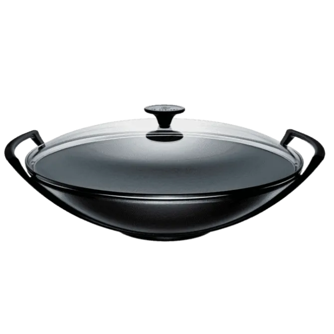 Le Creuset wok met glazen deksel 4,5 liter ø 36 cm gietijzer mat zwart