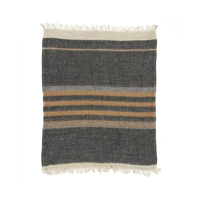 Libeco The Belgian Towel handdoek 65 x 55 cm 100% linnen Black Stripe