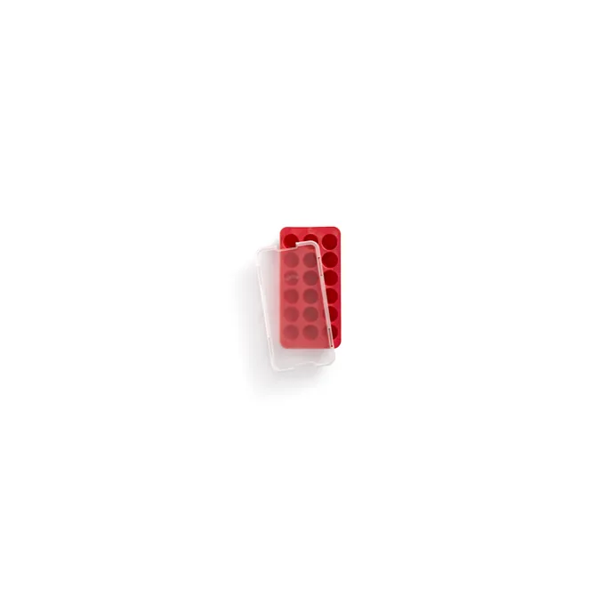 Lékué ijsblokjesvorm met deksel rondjes 18 ijsblokjes silicone rood