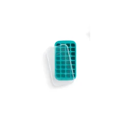 Lékué ijsblokjesvorm met houder en deksel 32 ijsblokjes silicone turquoise