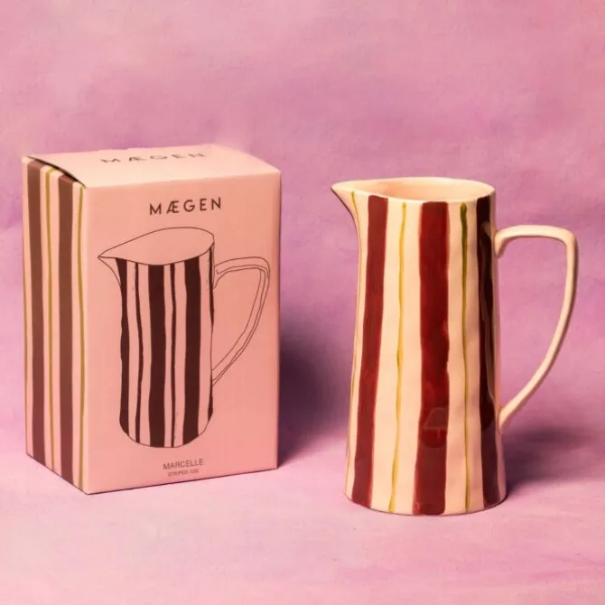 Maegen karaf 24,5 cm aardewerk gestreept Pink & Burgandy