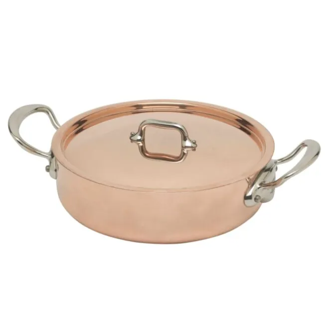 Mauviel M'150S braadpan met deksel ø 24 cm koper rvs greep