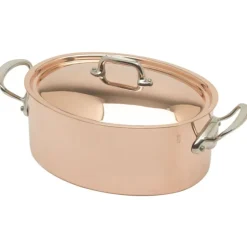 Mauviel M'150S ovale braadpan met deksel ø 30 cm koper rvs greep