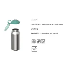 Mepal Campus drinkfles met flipdop 600 ml rvs Cool Mint