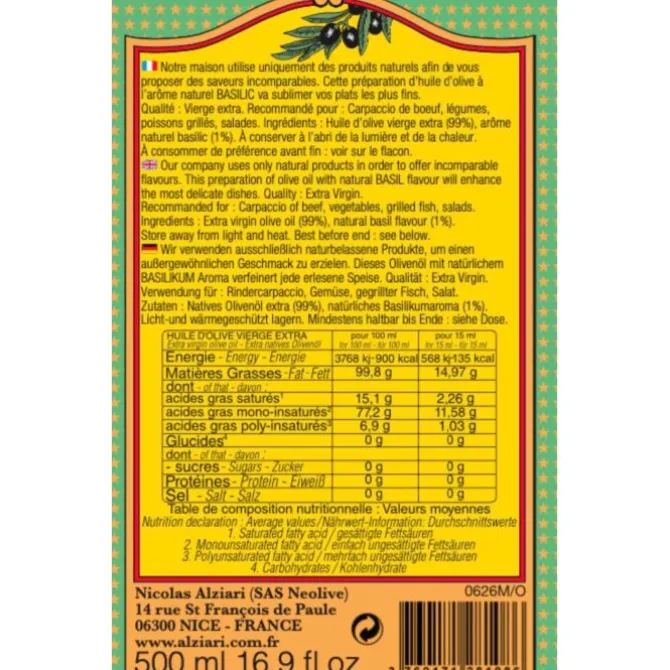 Nicolas Alziari olijfolie met basilicum 500 ml