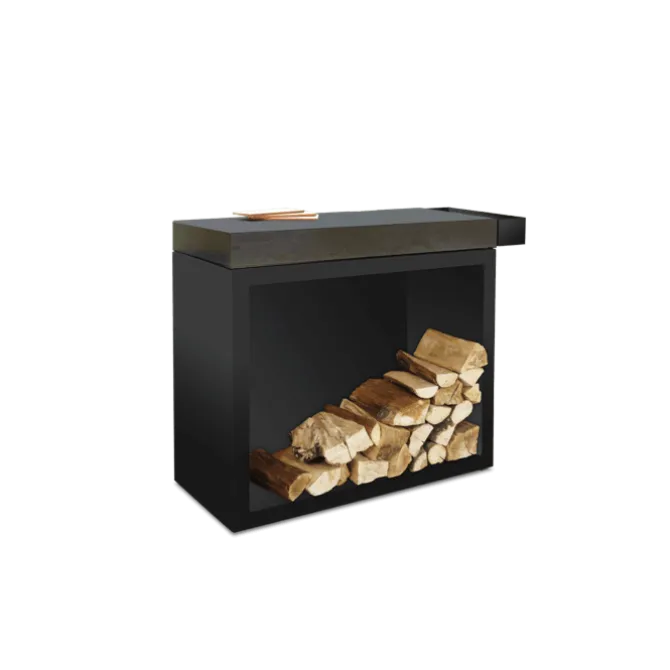 OFYR Butcher Block Storage Black 90 hakblok 45 x 90 cm met donkergrijs keramieken werkblad